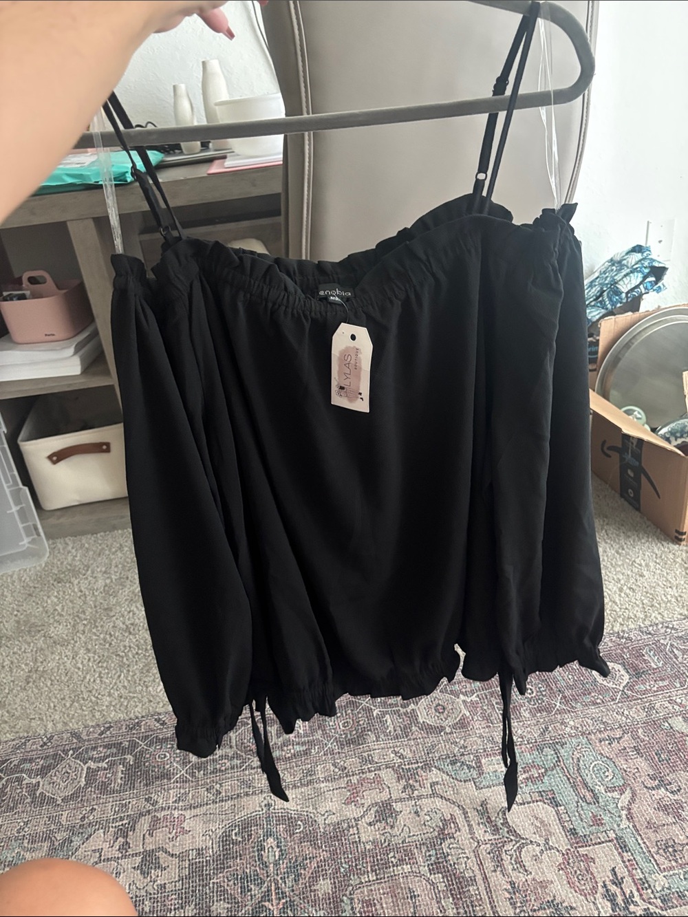 Black Off-Shoulder Peasant Blouse -*3X but runs small